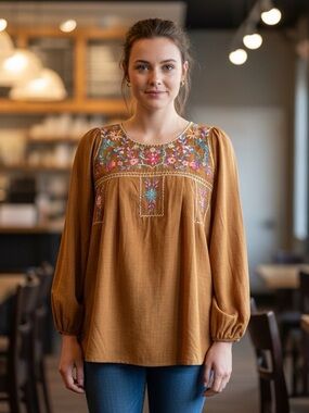 NWT‎ Hailey & Co Medium Embroidered Boho Peasant Blouse